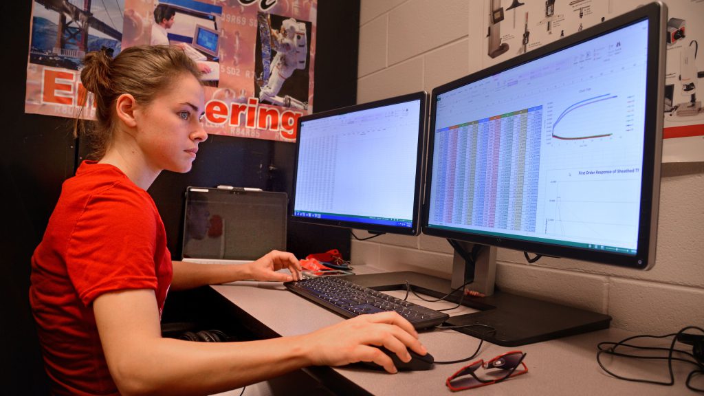 College of Engineering student works on a class project at the Havelock campus.